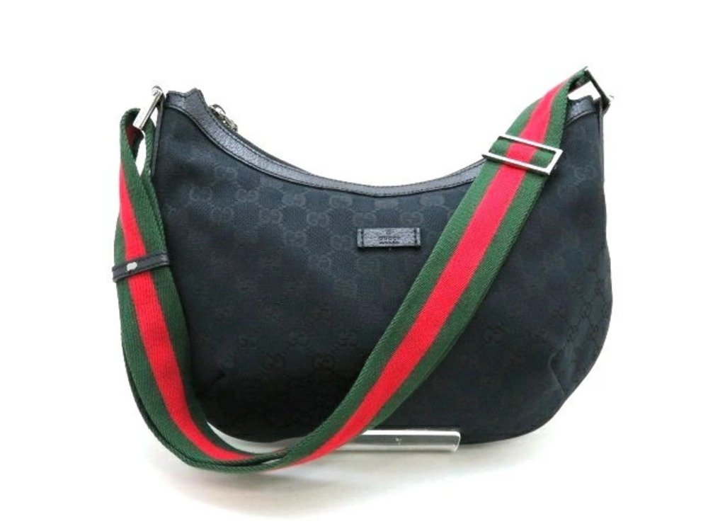 Gucci Hobo Bag GG Canvas Calfskin Black